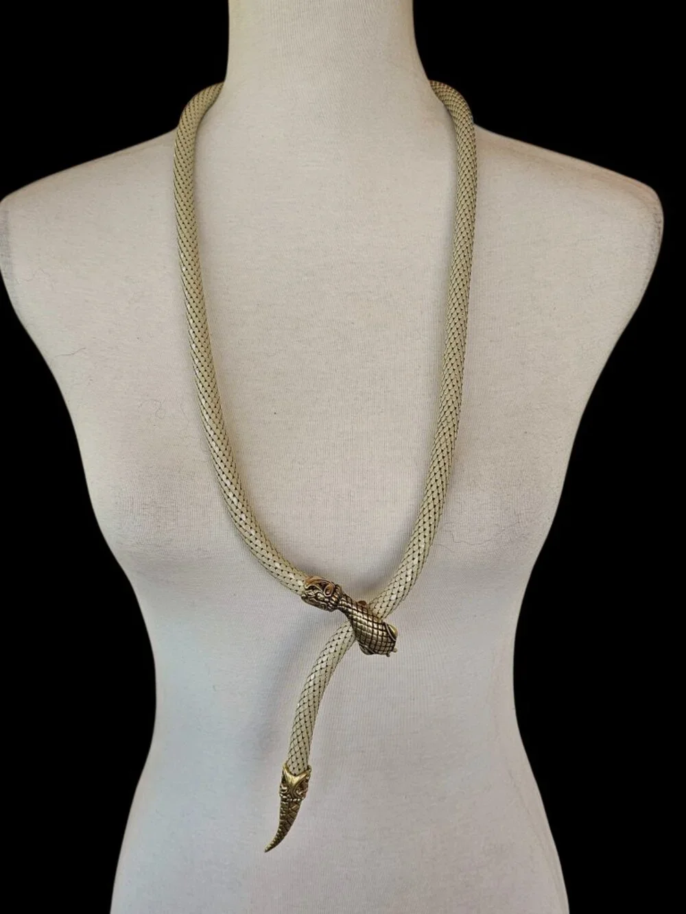 70s 80s Dl Auld Vintage Designer Cream Gold Tone Snake Mesh Belt Necklace